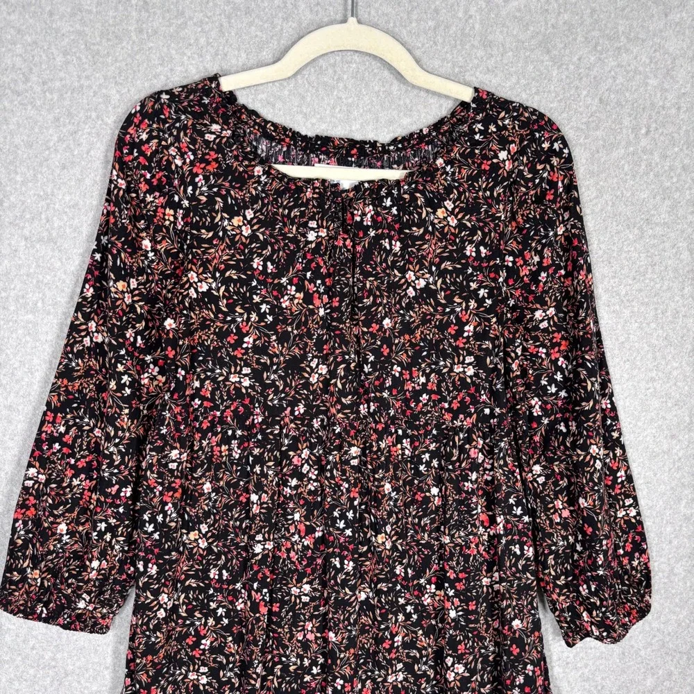 Old Navy Girls Babydoll‎ Peasant Dress XL Black Floral Tiered Cottage Western